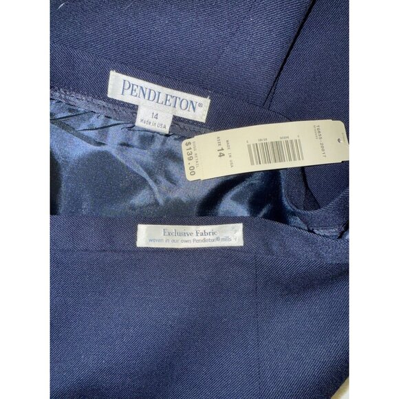 Pendleton 80's Vintage 100% Wool Classic High Waisted A-Line Midi Skirt Navy 14 - Picture 3 of 4